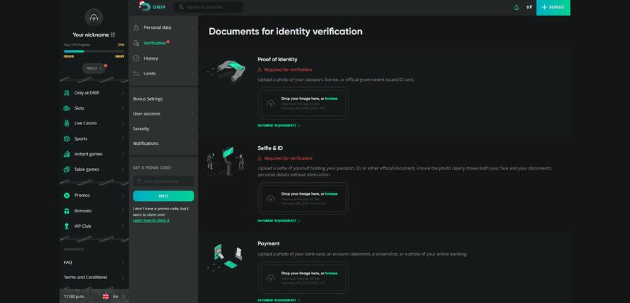 Онлайн казино Drip верификация