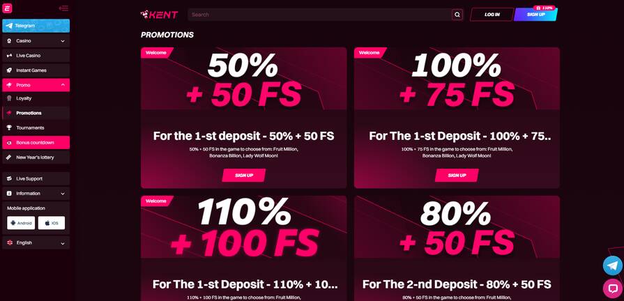 Онлайн казино Kent бонусы