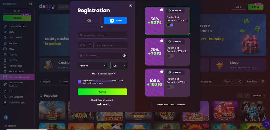 Казино Daddy регистрация