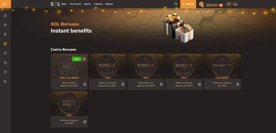 Онлайн казино Sol бонусы