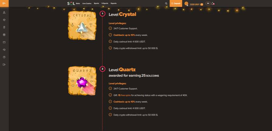 Онлайн казино Sol программа лояльности