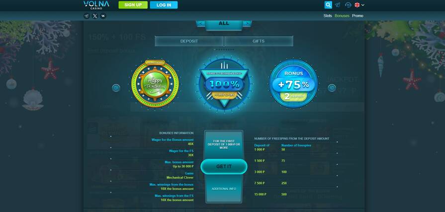 Онлайн казино Volna бонусы