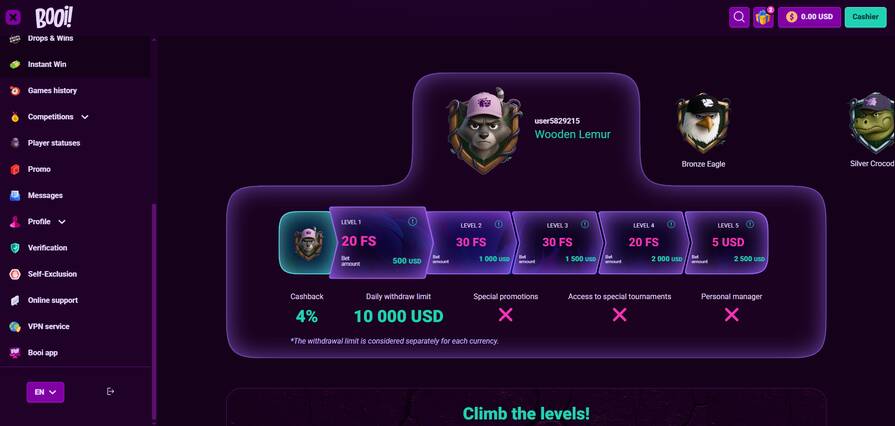 Онлайн казино Booi программа лояльности