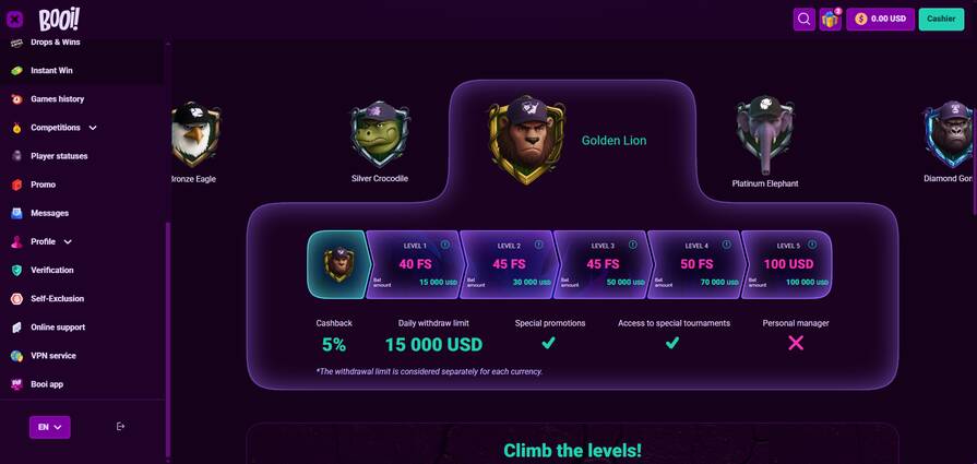 Онлайн казино Booi уровень Golden Lion