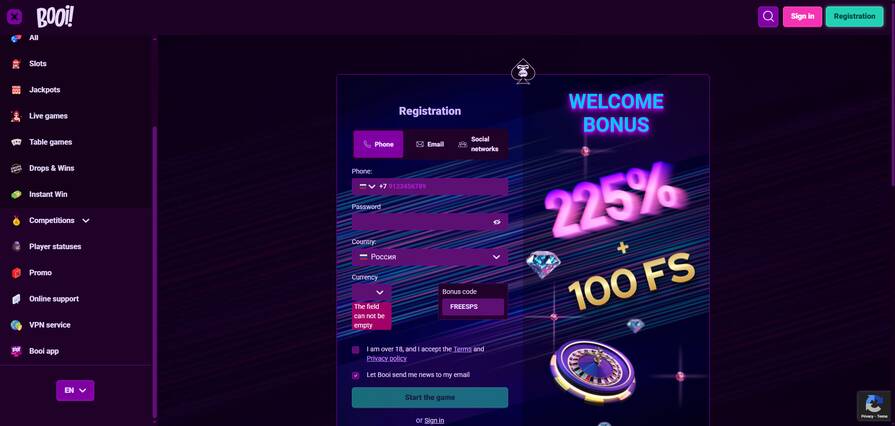 Онлайн казино Booi регистрация