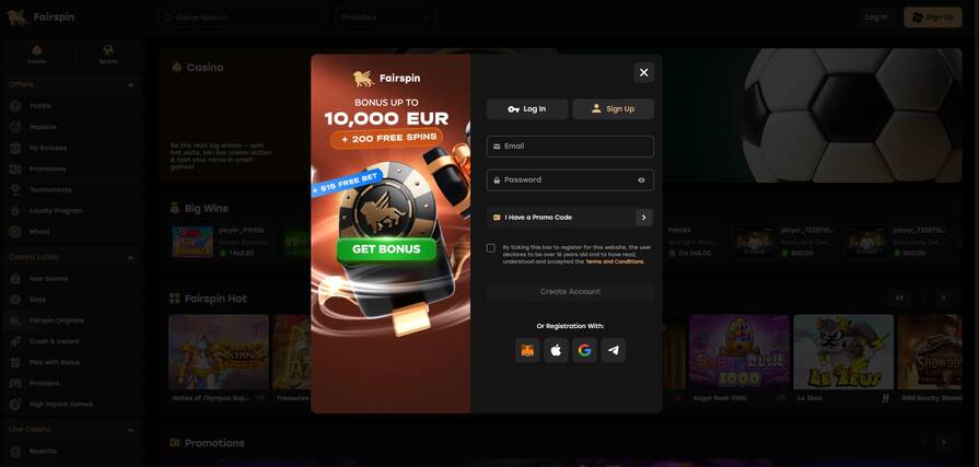 Онлайн казино Fairspin регистрация