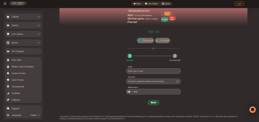 Онлайн казино Joycasino регистрация