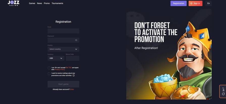 Онлайн казино Jozz регистрация