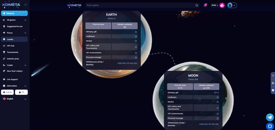 Онлайн казино Kometa программа лояльности
