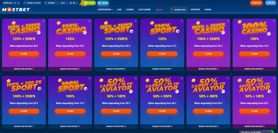 Онлайн казино Mostbet бонусы