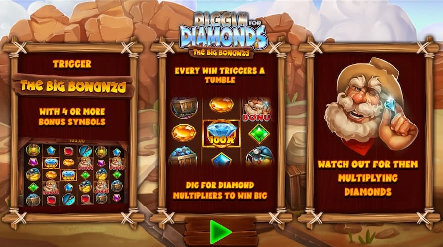 Дизайн игры Diggin for Diamonds the Big Bonanza