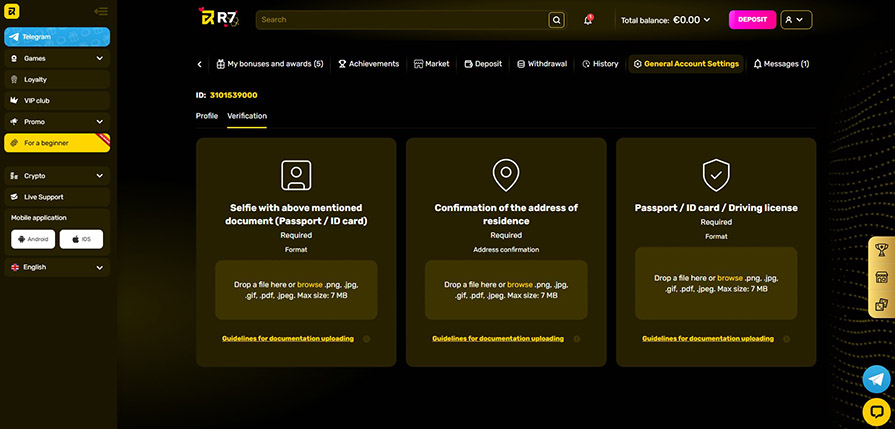 верификация в r7 casino