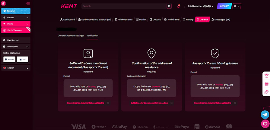 верификация в kent casino