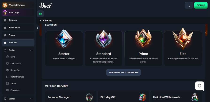 Онлайн казино Beef программа лояльности