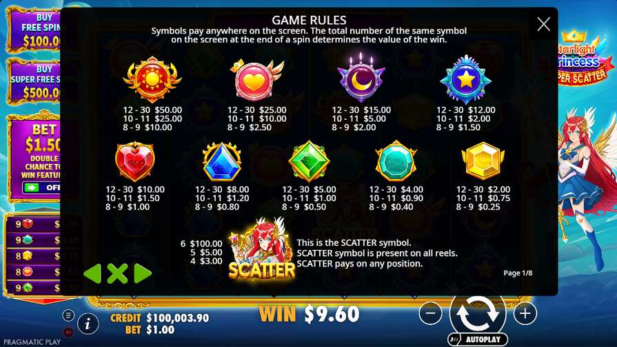 Starlight Princess Super Scatter символы