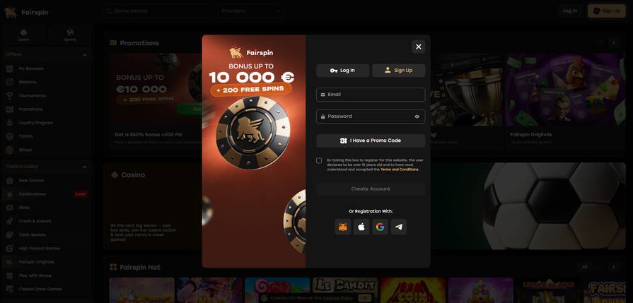 Как создать аккаунт в Fairspin