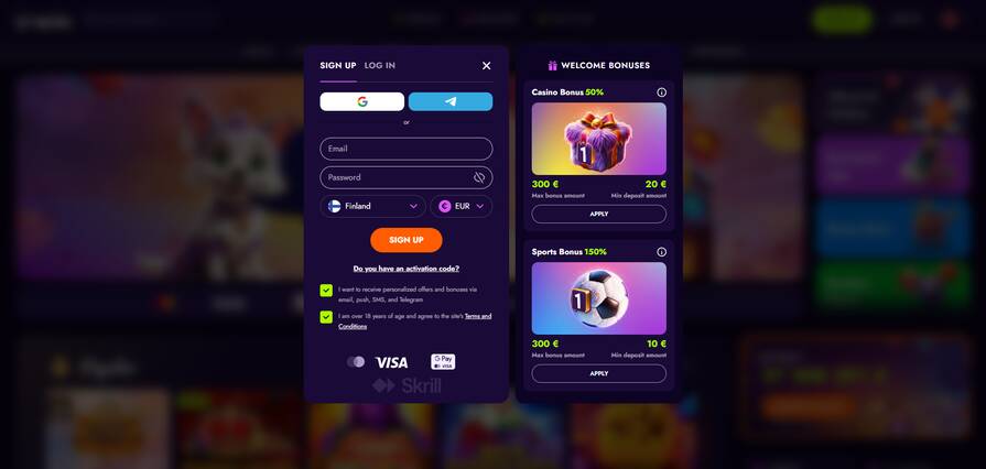 Регистрация в казино Irwin