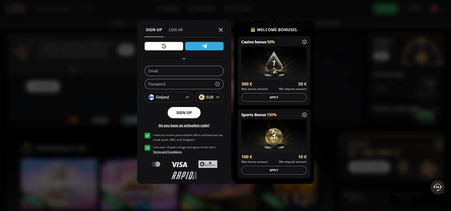 Регистрация в казино Lex