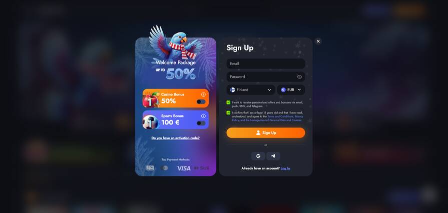 Регистрация в казино Martin