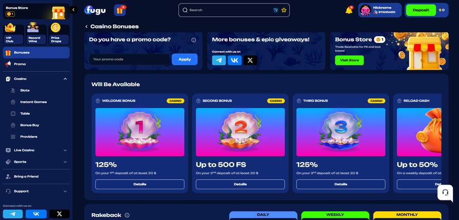 Бонусы в казино Fugu