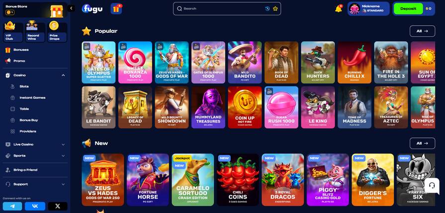 Азартные игры на сайте казино Fugu