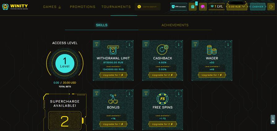 Достижения в казино Winity