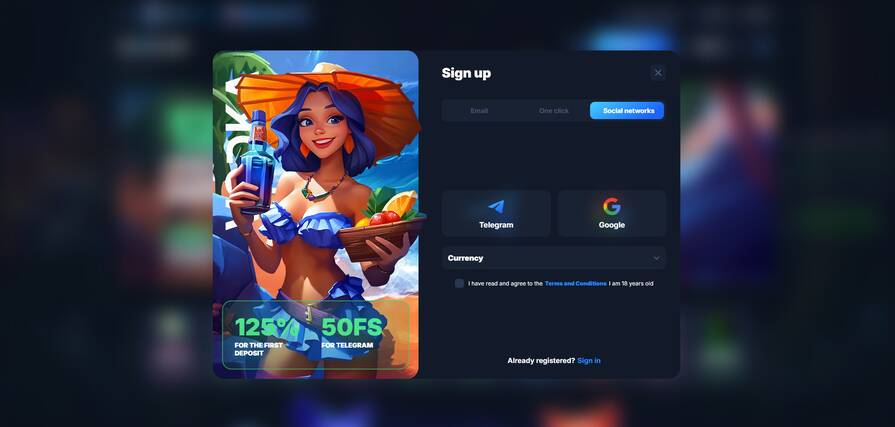 Казино Vodka — регистрация через соц. сети