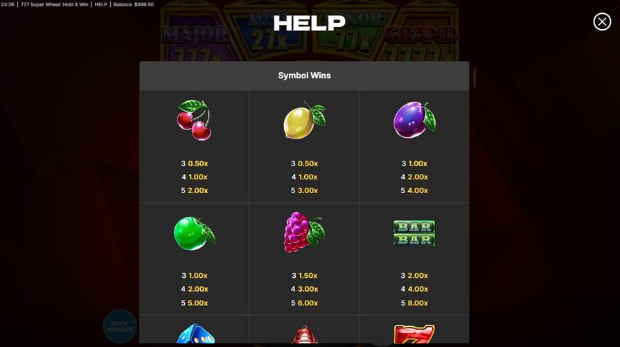 777 Super Wheel: Hold and Win символы
