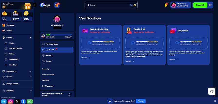 Что нужно верифицировать для вывода денег в казино Fugu